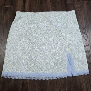 Divided Blue Green White Floral Lace Trim Fitted Jersey Skirt